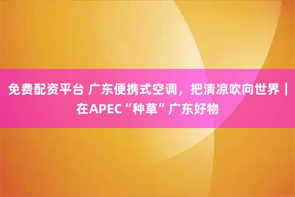 免费配资平台 广东便携式空调，把清凉吹向世界｜在APEC“种草”广东好物